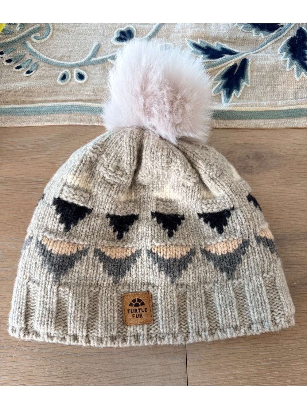Turtle Fur Women's Knit Beanie with Faux Fur Pom Pom